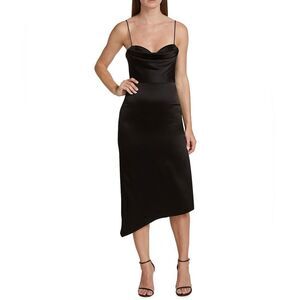Alice + Olivia Kiyoko Asymmetric Satin Midi-Dress size 0